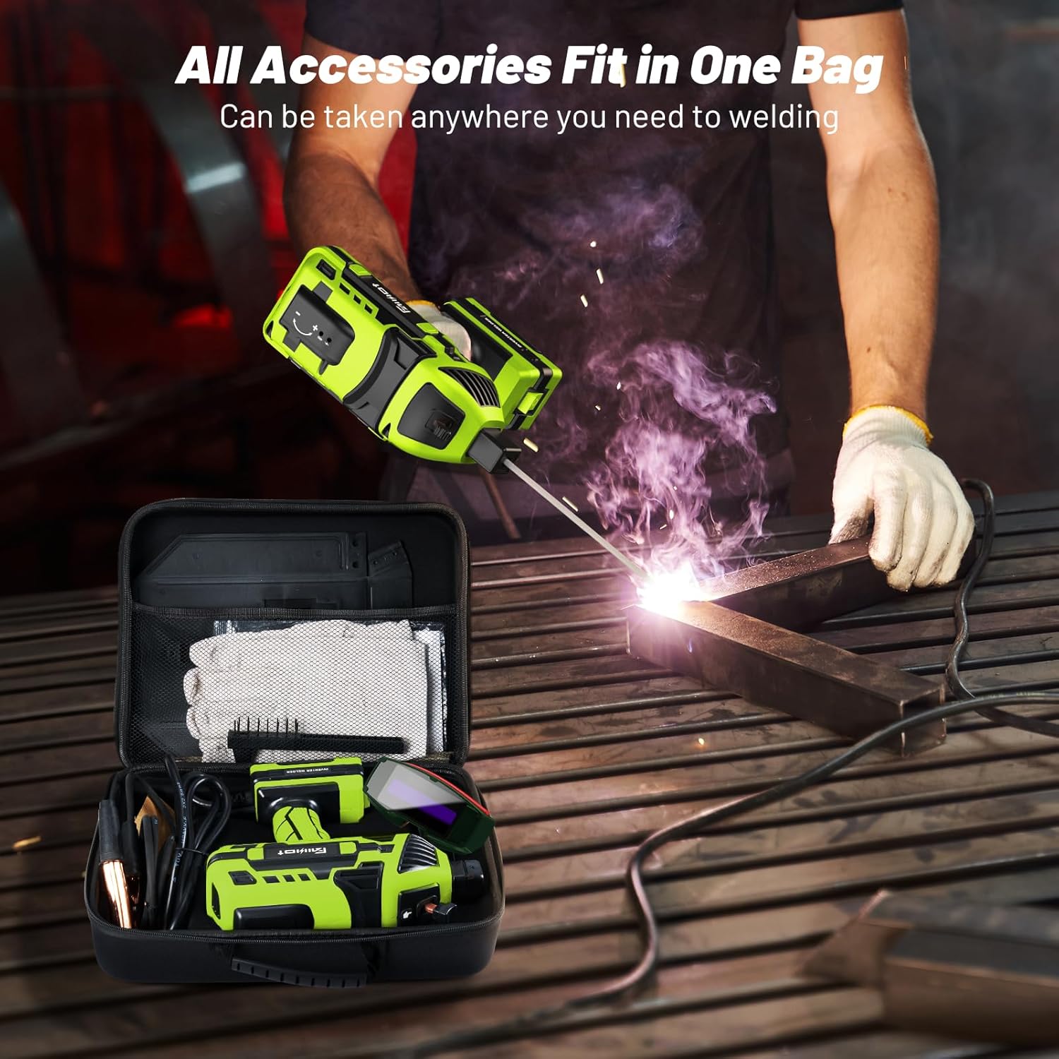 Portable Welding Machine 110V, 20-120A IGBT Inverter ARC Welder for 3/32"-1/8" Rods Handheld Electric Welding Machine Suitable Home Repairs, Professional Welding Projects - Auto Darkening Goggles