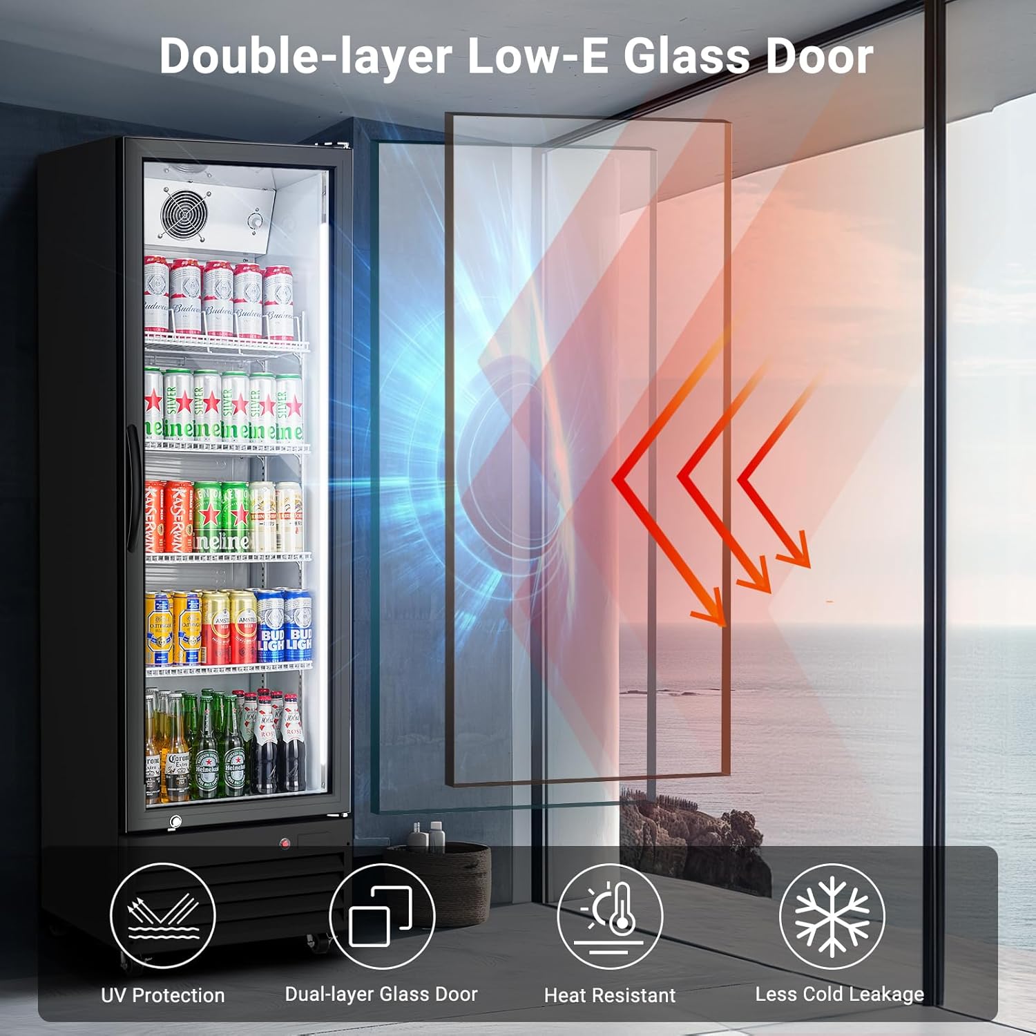 Commercial Glass Door Display Refrigerator,12.5 Cu.Ft Merchandiser Drink Refrigerator,Upright Commercial Bar Beverage Fridge,Display Drink Cooler with Soft LED Light