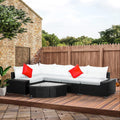 6 Pieces Wicker Patio Furniture Set, PE Rattan Outdoor Garden Conversation Sectional Sofa Set with 4" Thick Padded Cushions, Fan-Shape Glass Top Coffee Table, Beige