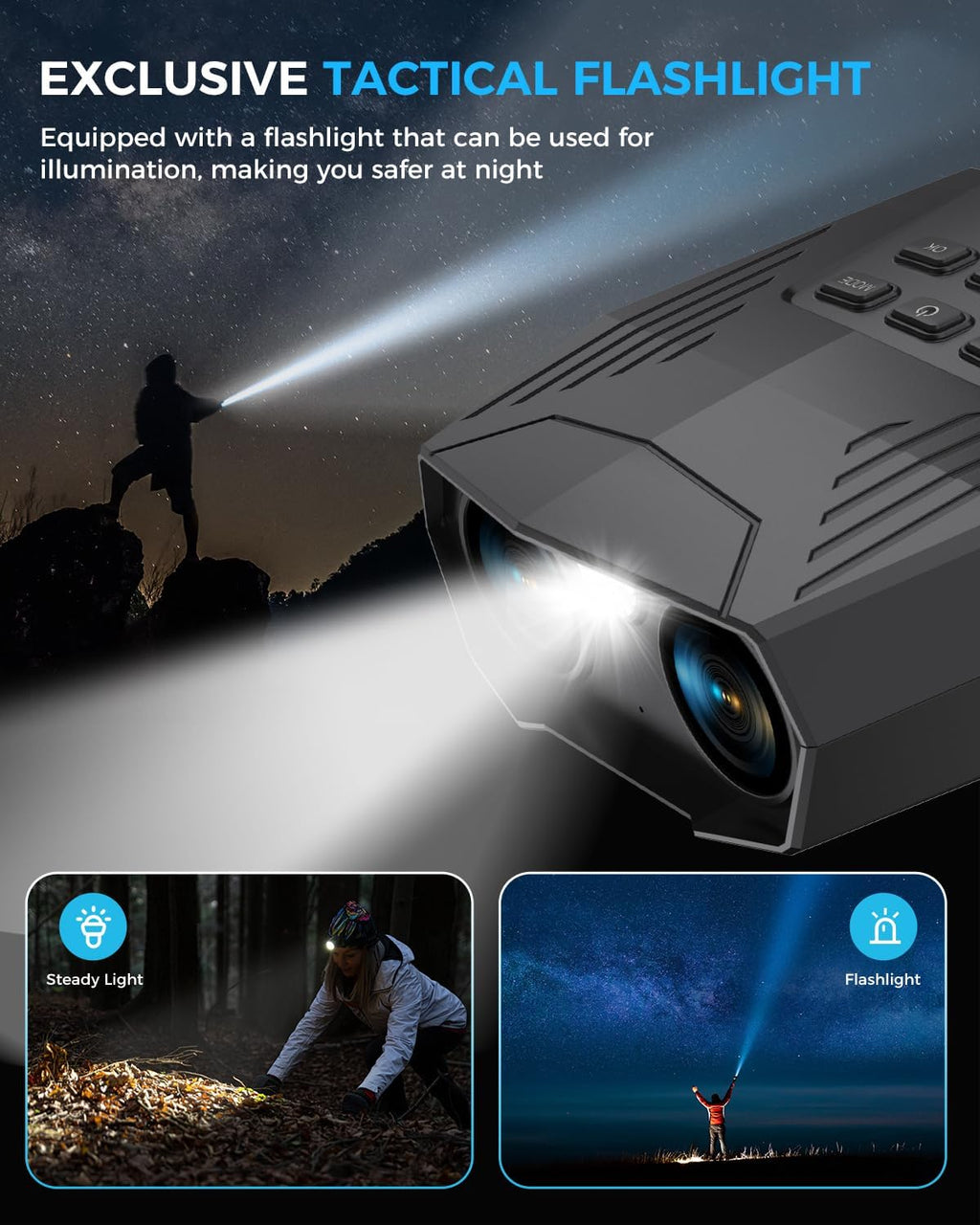 Night Vision Goggles - 5K Night Vision Binoculars for Adults, 5000mAh Rechargeable Infrared Binoculars with 3'' Large Screen, 10X Digital Zoom External Flashlight for Camping