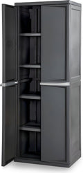 4 Shelf Cabinet, Plastic Organization Storage Unit, Organize Bins in the Garage, Basement, Attic, Mudroom, Gray, 1-Pack