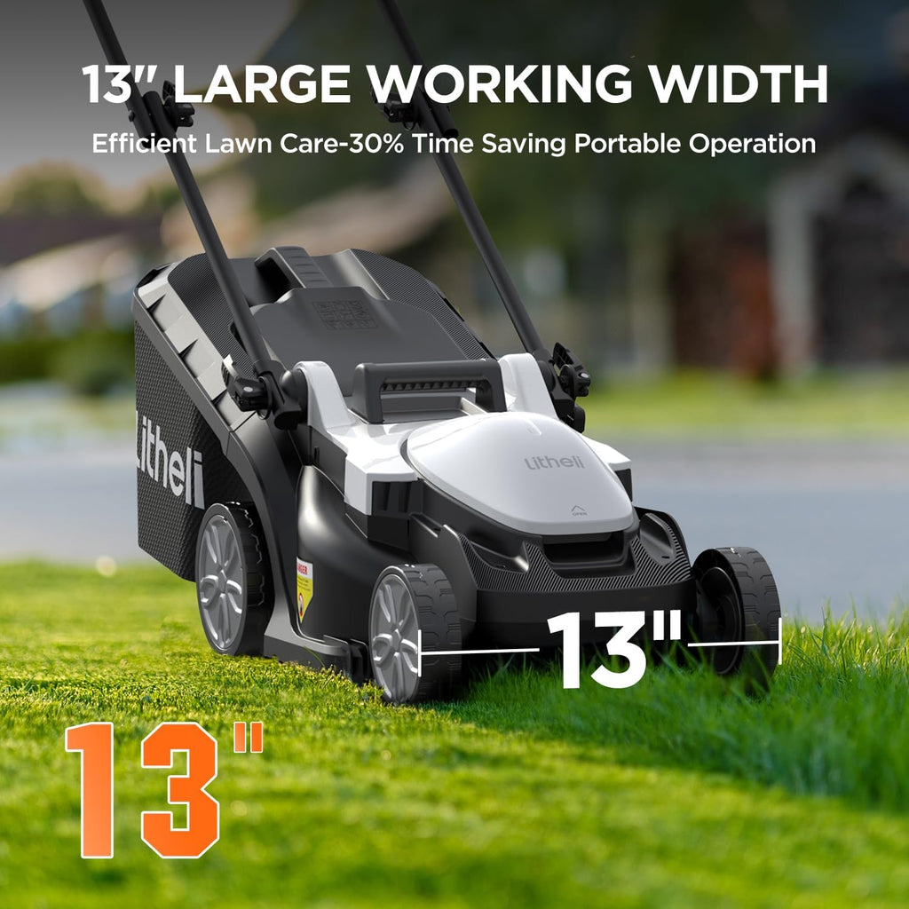 40V (2 x 20V) 16-inch cordless electric lawn mower, brushless mower, with 6 height adjustment functions, portable and lightweight push-type battery-driven lawn mower (including 2 4.0 amp-hour batteries)