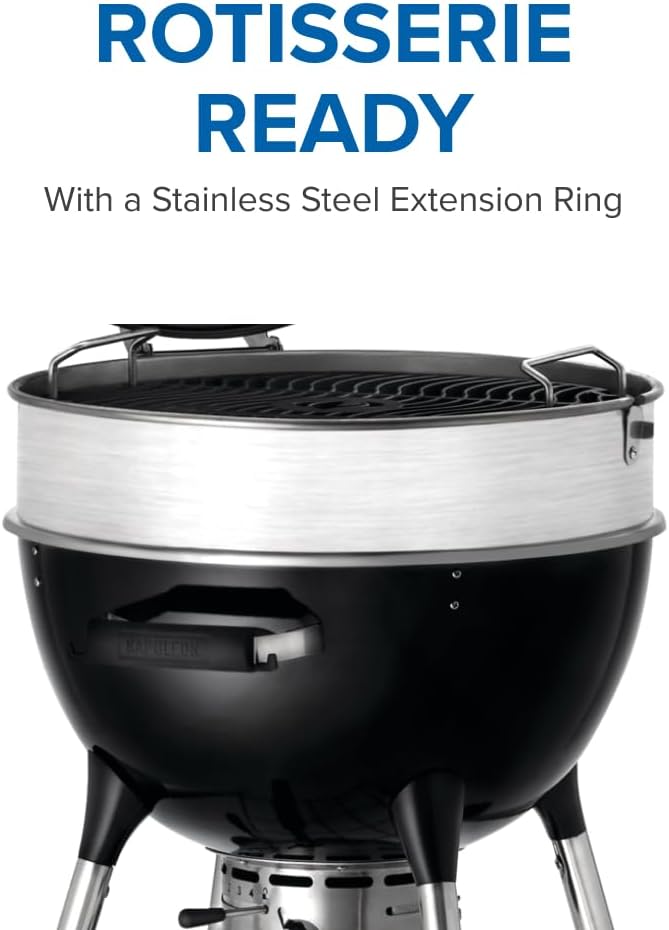 18-Inch Charcoal Kettle Grill Black, Stainless Steel Spacer Ring, 240in² Cooking Area, Sturdy 4-Leg Design, 7-Inch Wheels