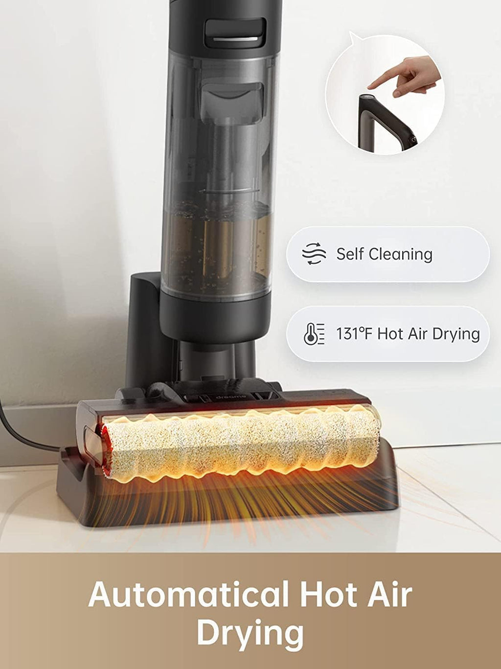 Wet Dry Vacuum Cleaner, Smart Floor Cleaner Cordless Vacuum and Mop for Hard Floors, One-Step Edge to Edge Cleaning with Hot Air Drying