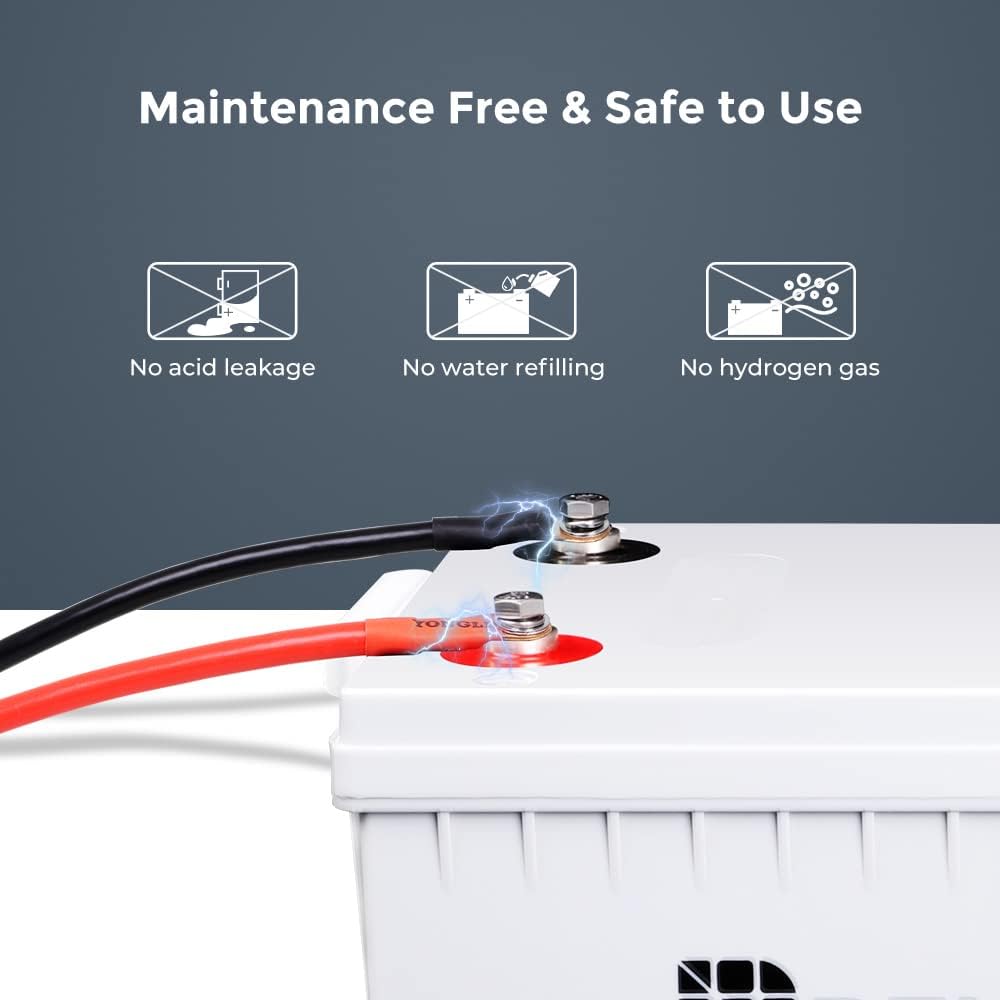 Deep Cycle AGM Battery 12 Volt 100Ah, 3% Self-Discharge Rate, 2000A Max Discharge Current, Safe Charge Most Home Appliances for RV, Camping, Cabin, Marine and Off-Grid System, Maintenance-Free