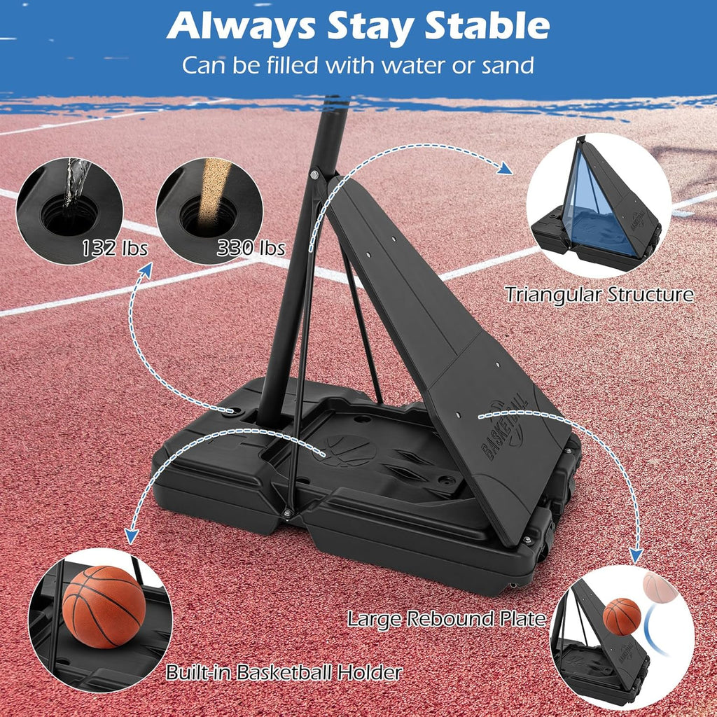 4.9-10 FT Height Adjustable Basketball Goal with 44 Inch PC Backboard, Rebound Plate & Wheels for Teens Adults, Portable Basketball Hoop for Indoor & Outdoor