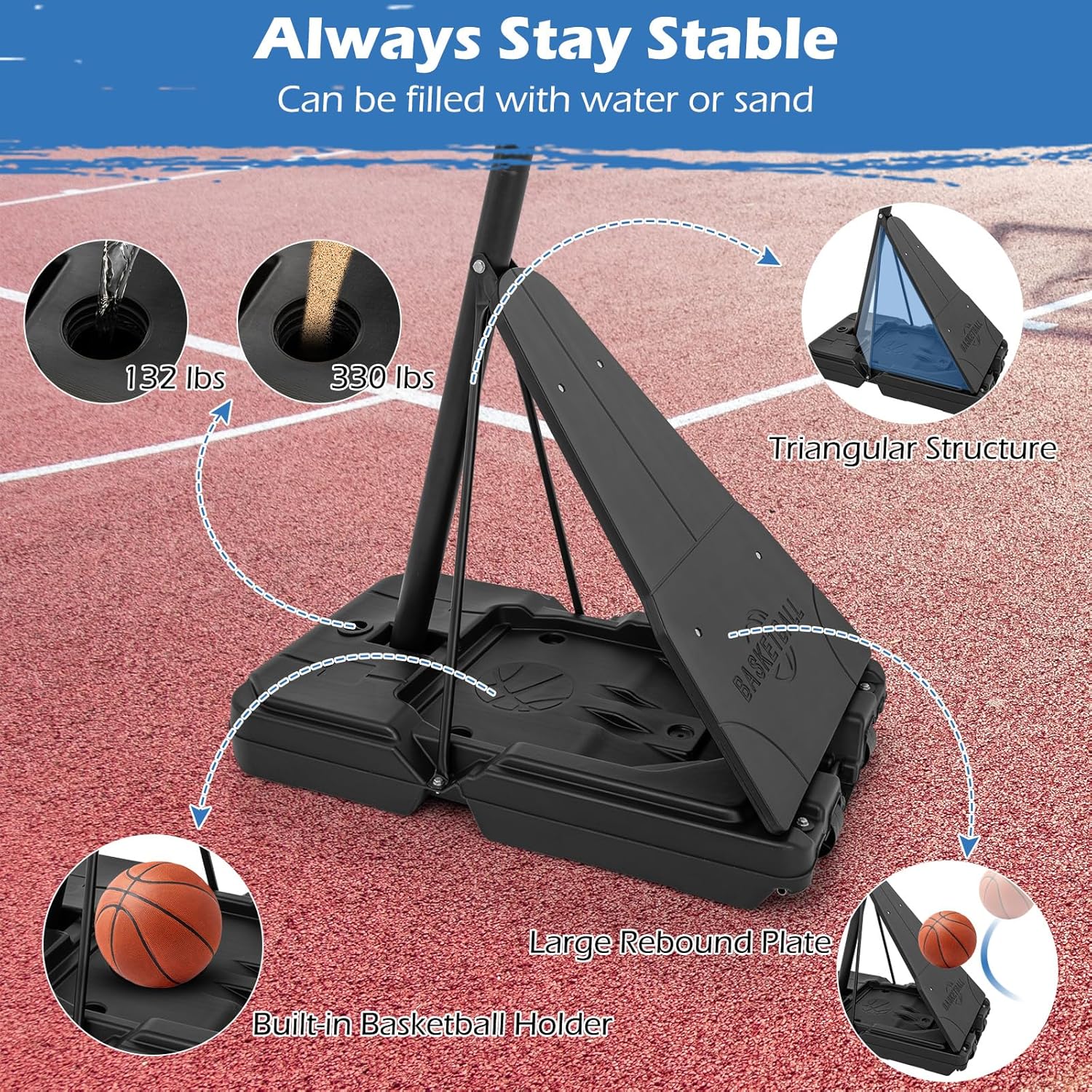 4.9-10 FT Height Adjustable Basketball Goal with 44 Inch PC Backboard, Rebound Plate & Wheels for Teens Adults, Portable Basketball Hoop for Indoor & Outdoor
