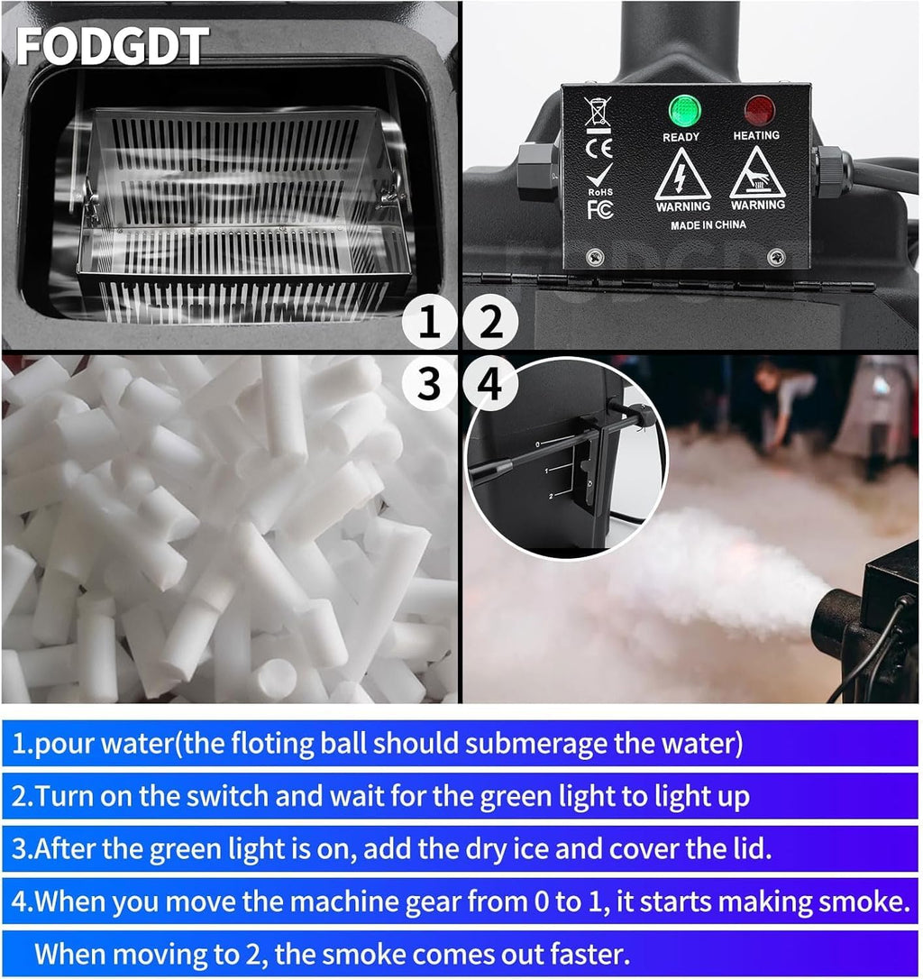 Dry Ice Fog Machine with Tube Nozzle Professional Low Lying Fog Machine High Density Smoke Machine for Wedding Party Stage DJ Indoor Outdoor Event