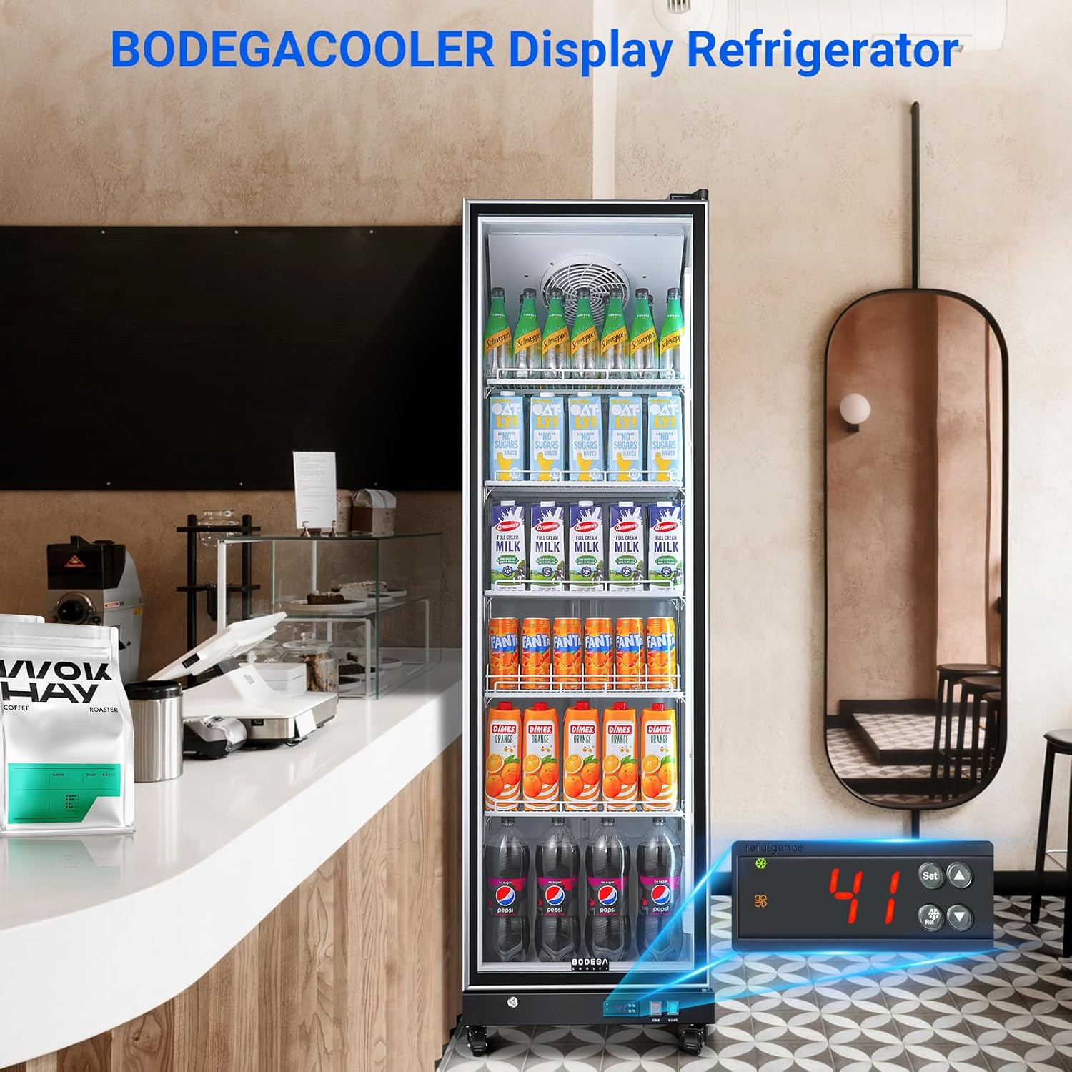 Commercial Glass Door Display Refrigerator,12.5 Cu.Ft Merchandiser Drink Refrigerator,Upright Commercial Bar Beverage Fridge,Display Drink Cooler with Soft LED Light
