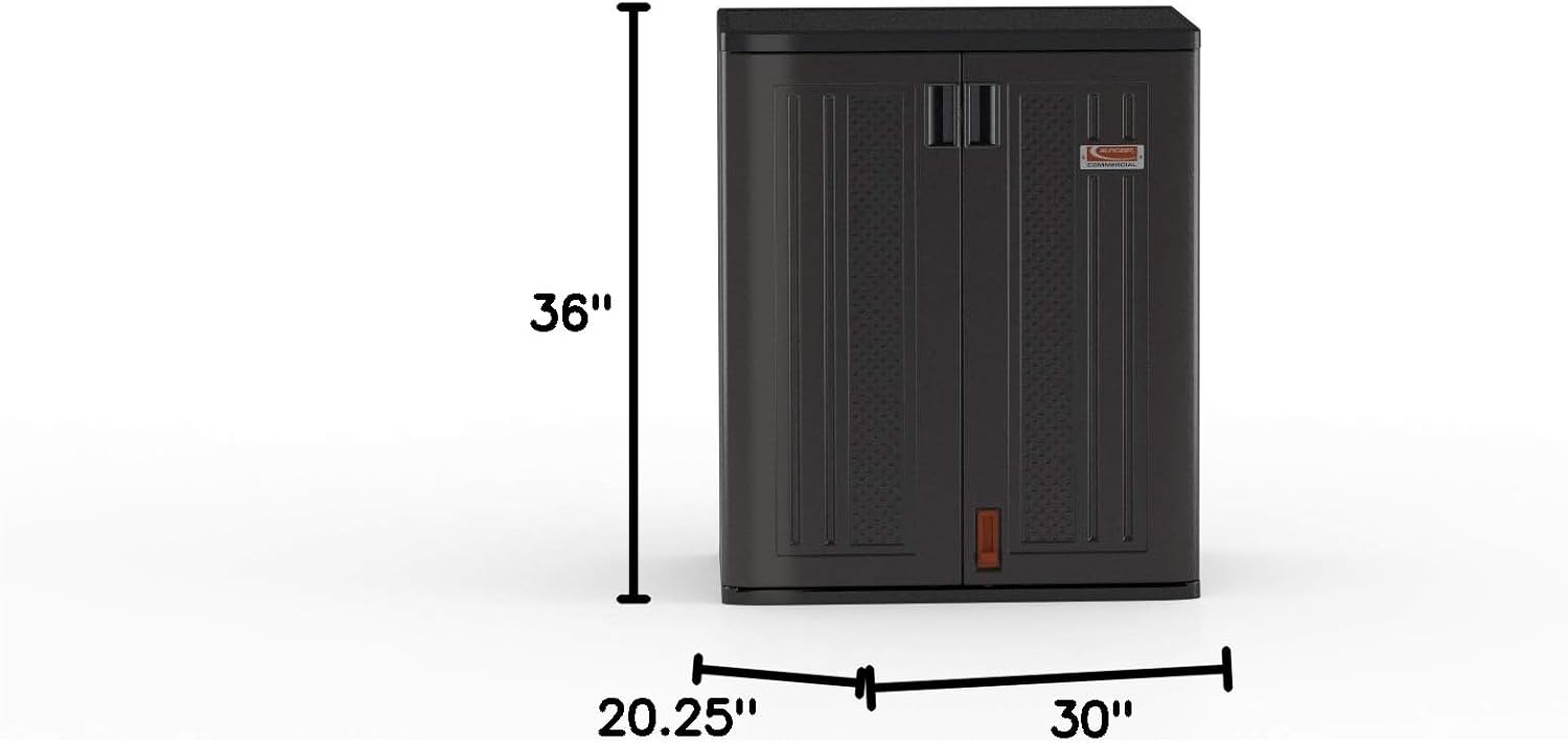 Suncast Commercial Heavy-Duty 9 Cubic Ft. Resin Storage Cabinet with Lockable Handles, Adjustable Metal-Reinforced Shelves for Garage or Workspace, Black, Made in The USA