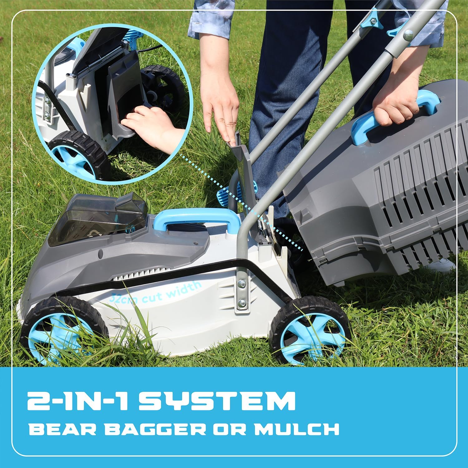 Cordless Lawn Mower, 15-in Lawn Mowers Lightweight, 40V Lithium-ion Lawnmower w/Brushless Motor, 5 Cutting Heights Adjustable -Low Noise 2 in 1 Push Mower