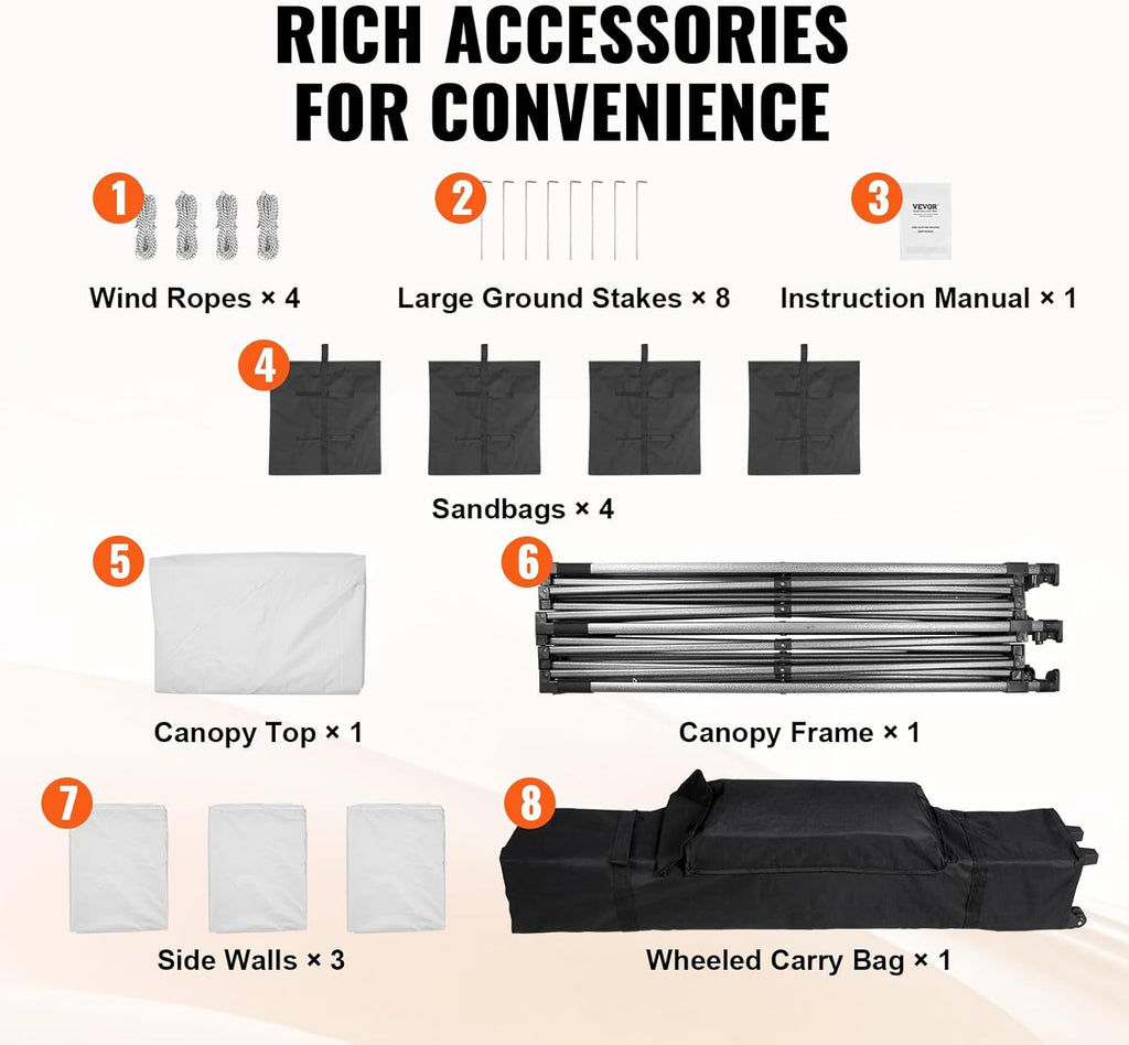 Pop up Canopy with Removable Sidewalls, Instant Canopies Portable Gazebo & Wheeled Bag, UV Resistant Waterproof, Enclosed Canopy Tent for Outdoor Events, Patio, Backyard, Party, Camping