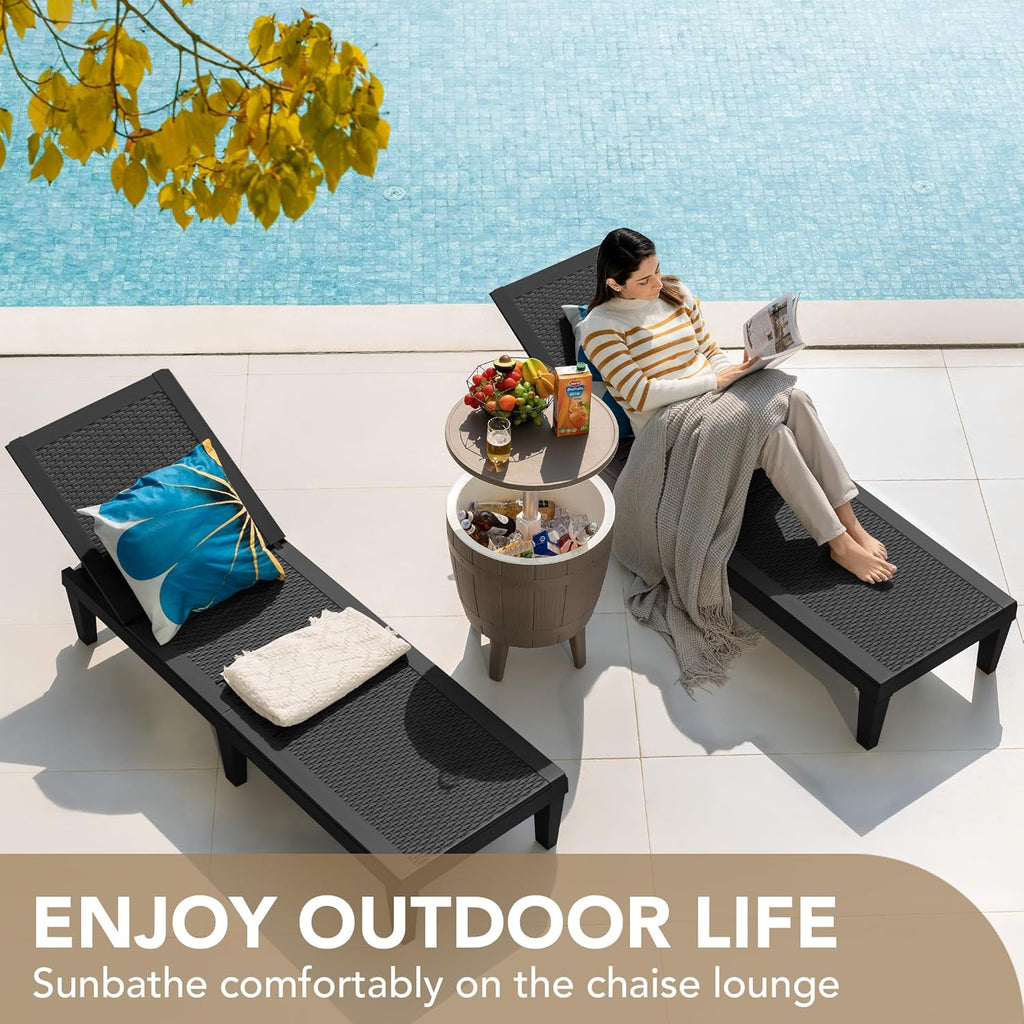 Outdoor Chaise Lounge Chair Set of 2 for Outside Pool Patio, Adjustable Waterproof Easy Assembly Chaise Lounge Outdoor (Black)