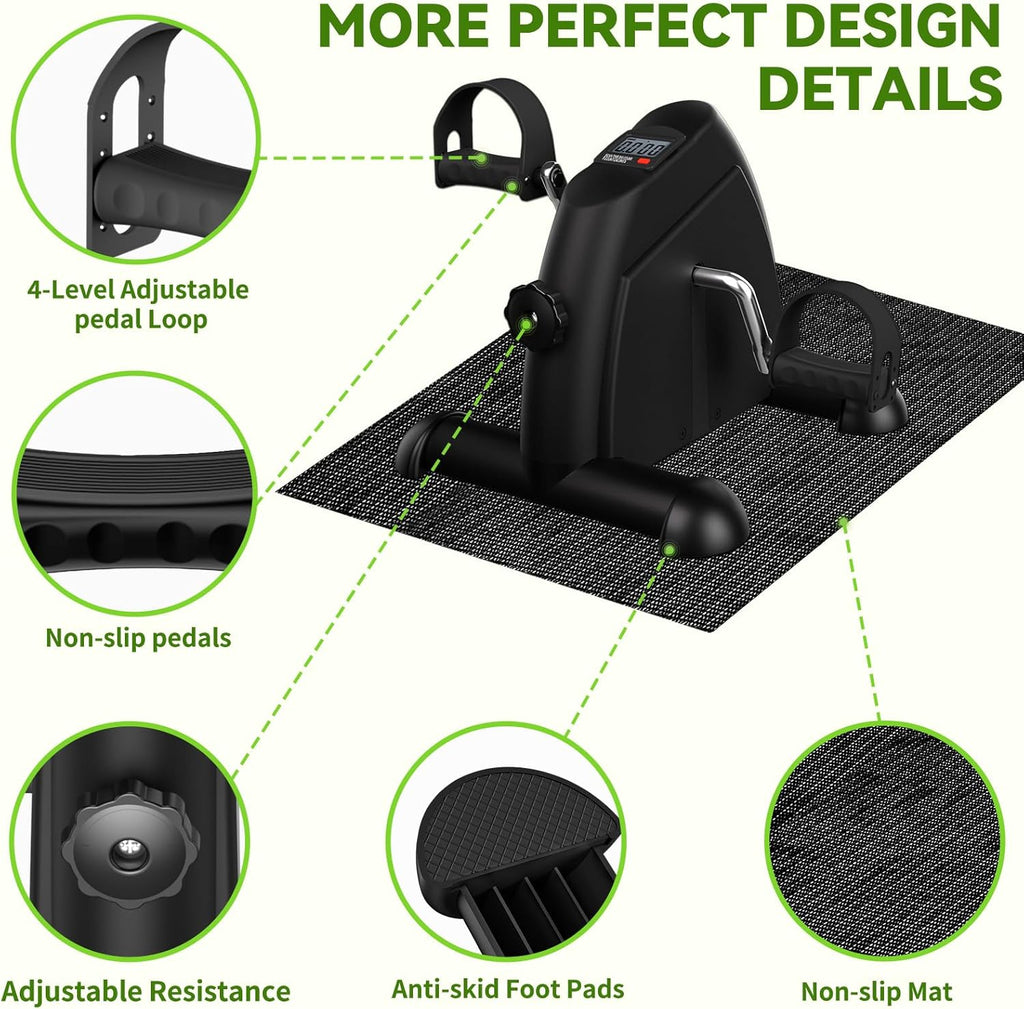 Under Desk Bike Pedal Exerciser, Sportneer Mini Exercise Bike Peddler for Seniors with LCD Portable Sitting Foot Cycle Leg & Arm Pedal Machine Equipment with Anti-Skid Mat for Home