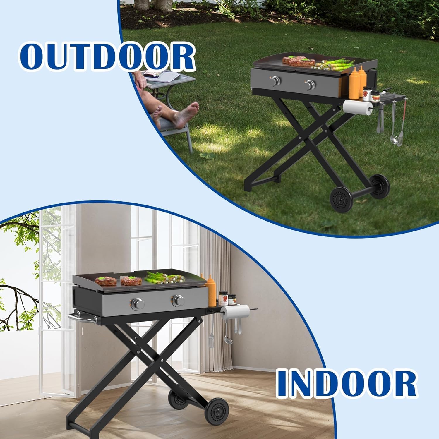 Portable Grill Table for Blackstone 22 Inch 17 Inch Tabletop Griddle Accessories Folding BBQ Table, Outdoor Grill Stand for Blackstone 22" 17" Griddle Stand with Wheels Side Table