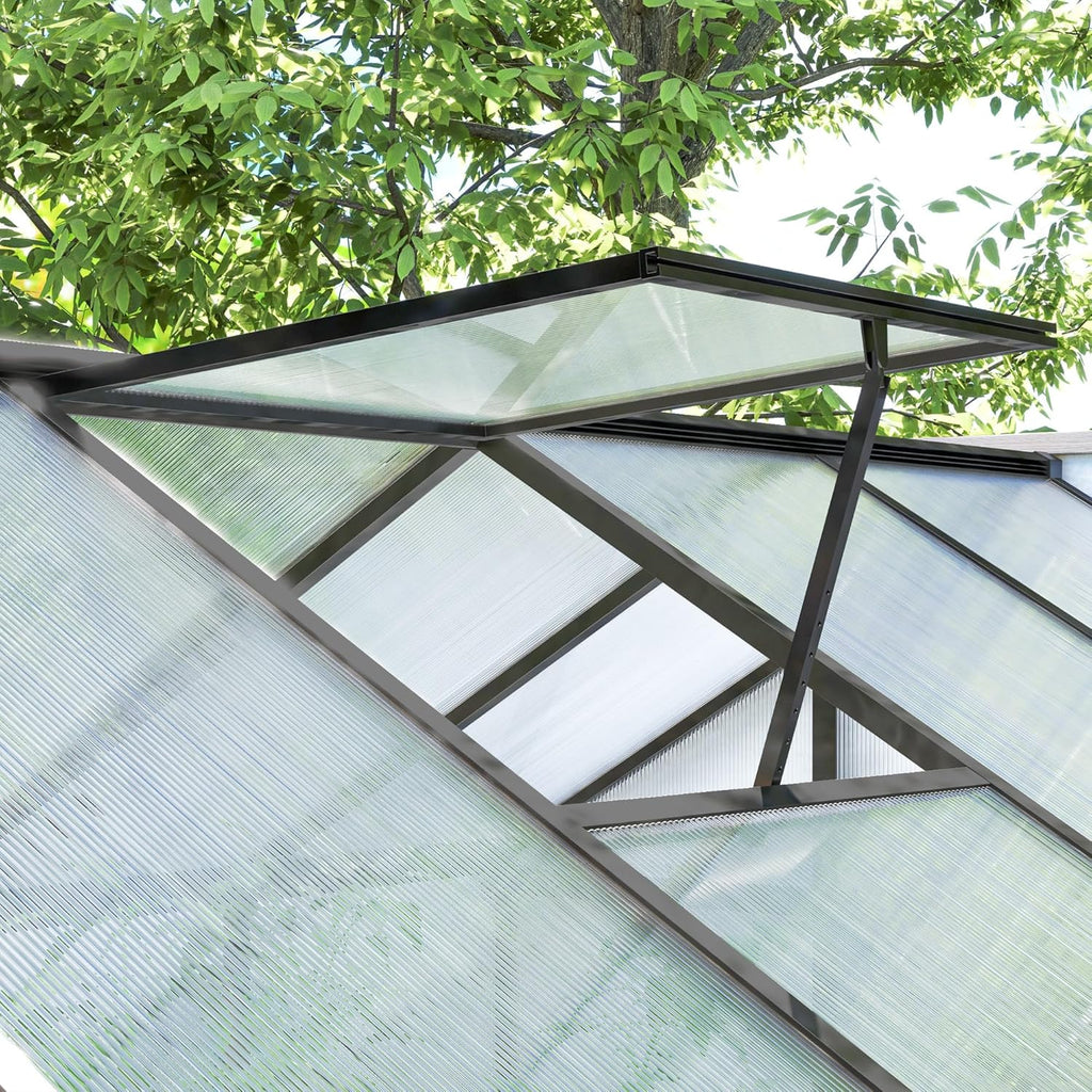 6' x 8' x 6.4' Polycarbonate Greenhouse, Aluminum Walk-in Green House Kit Garden, Plants Grow with Rain Gutter and Roof Vent