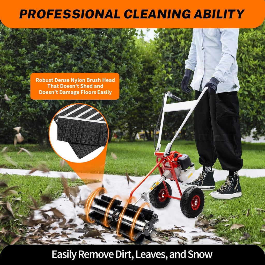 Handheld Sweeper Broom, 43CC 1.7hp 2-Stroke Gas Power Walk Behind Sweeper Lawn Mowers, Cleaning Brush Machine for Park Garden Grassland Turf Grass Gravel Cleaning