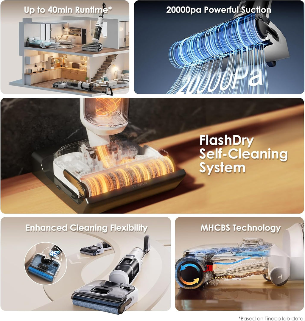 ONE Stretch S6 Cordless Wet Dry Vacuum Cleaner, 180°Lay-Flat Smart Vacuum Mop, 40 Minutes Long Runtime 158℉ Flashdry Self-Cleaning, Dual-Sided Edge Cleaning Lightweight Floor Cleaner
