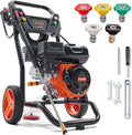3400 PSI 2.6 GPM, Gas Powered Pressure Washer with Aluminum Pump, Spray Gun and Extension Wand, 5 Quick Connect Nozzles, for Cleaning Cars, Homes, Driveways, Patios