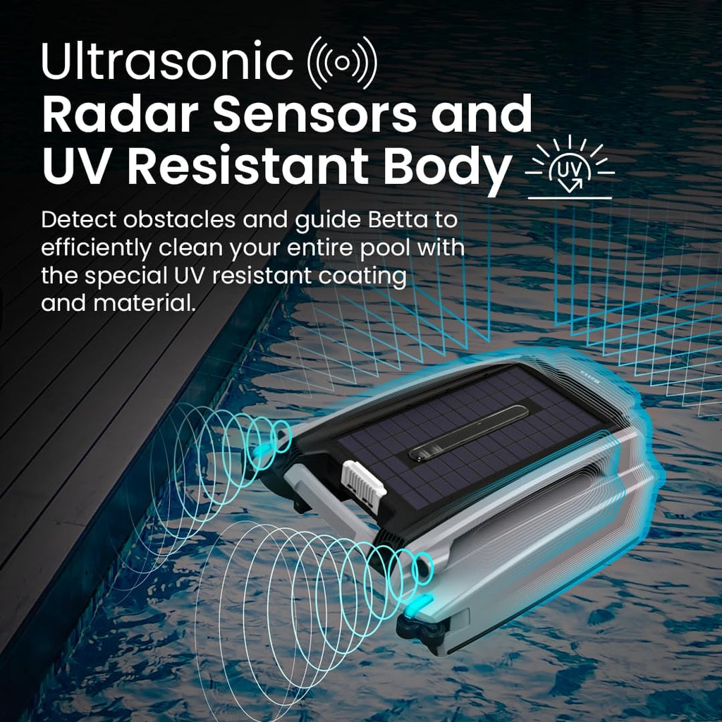 Solar-Powered Robotic Pool Skimmer with 24/7 Continuous Cleaning Power, Dual Charging Options, Twin Salt Chlorine Tolerant Motors, and Shallow Water Safeguard