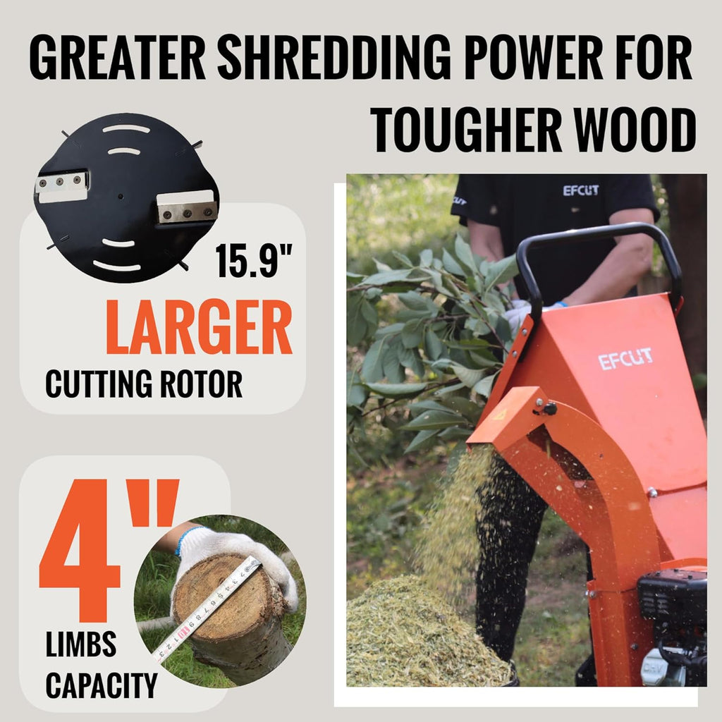 C40 Wood Chopping Machine, maximum cutting diameter 4 inches, power 9 horsepower, 274cc gas engine, heavy-duty shredder/straw cutter