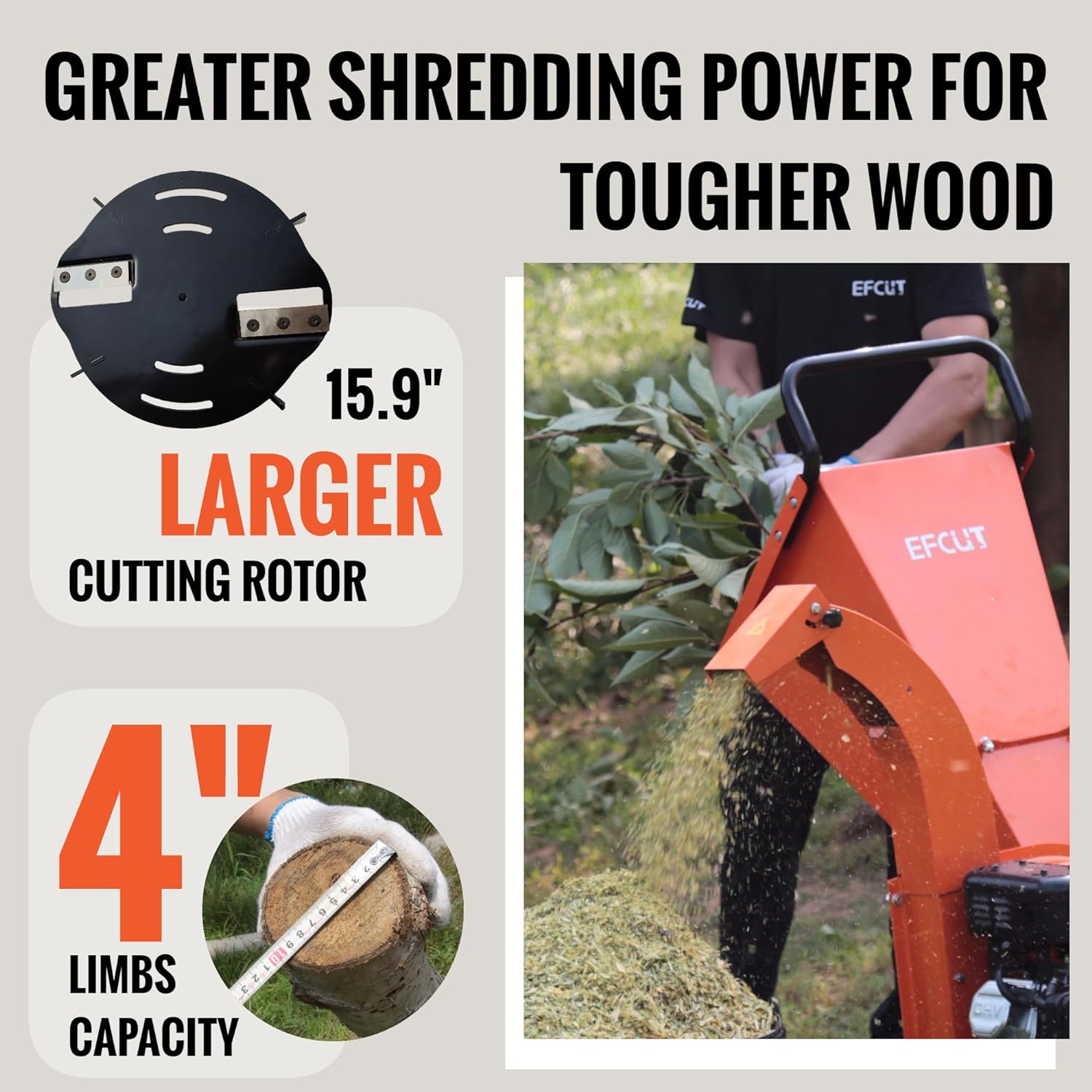 C40 Wood Chopping Machine, maximum cutting diameter 4 inches, power 9 horsepower, 274cc gas engine, heavy-duty shredder/straw cutter
