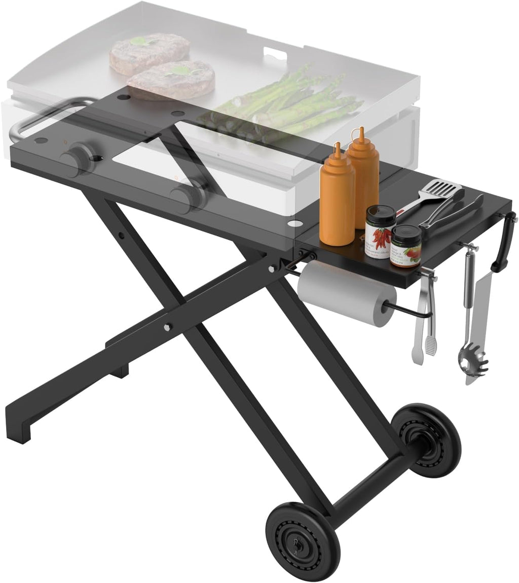 Portable Grill Table for Blackstone 22 Inch 17 Inch Tabletop Griddle Accessories Folding BBQ Table, Outdoor Grill Stand for Blackstone 22" 17" Griddle Stand with Wheels Side Table