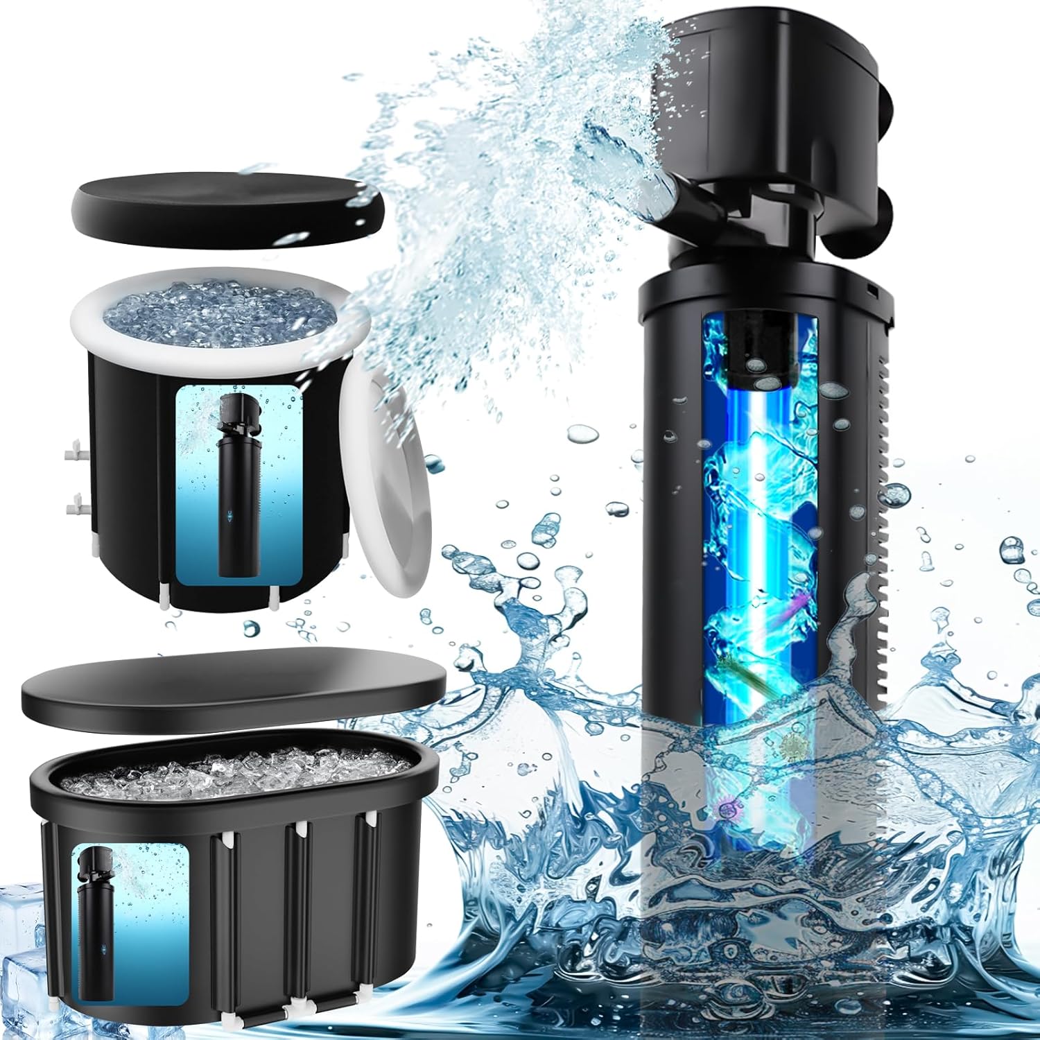 600GPH Cold Plunge Filter for 300-1000 Gal U-V Sanitation, Cold Pod Ice Bath Tub Filte, Small Pool Filter with Green Cleaning Machine Pool for Cold Pod Ice Bath Tub Hot Tub Water Clean