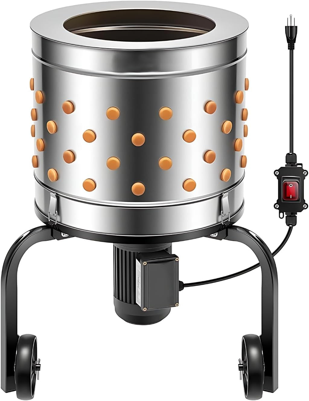 Stainless Steel Chicken Plucker, 92 Silicone Fingers, 20 inch Drum Diameter, Mobile with Wheels, Heavy Duty, Feathers Remover.