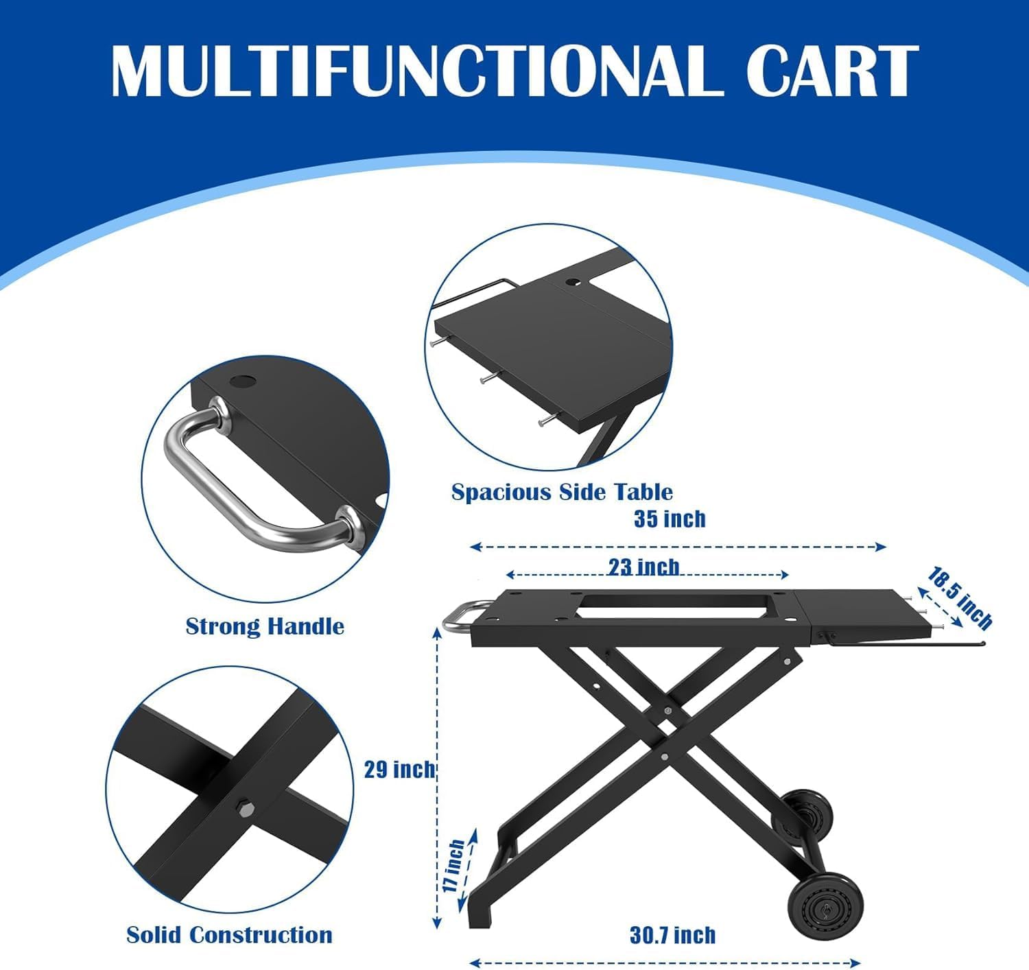 Portable Grill Table for Blackstone 22 Inch 17 Inch Tabletop Griddle Accessories Folding BBQ Table, Outdoor Grill Stand for Blackstone 22" 17" Griddle Stand with Wheels Side Table