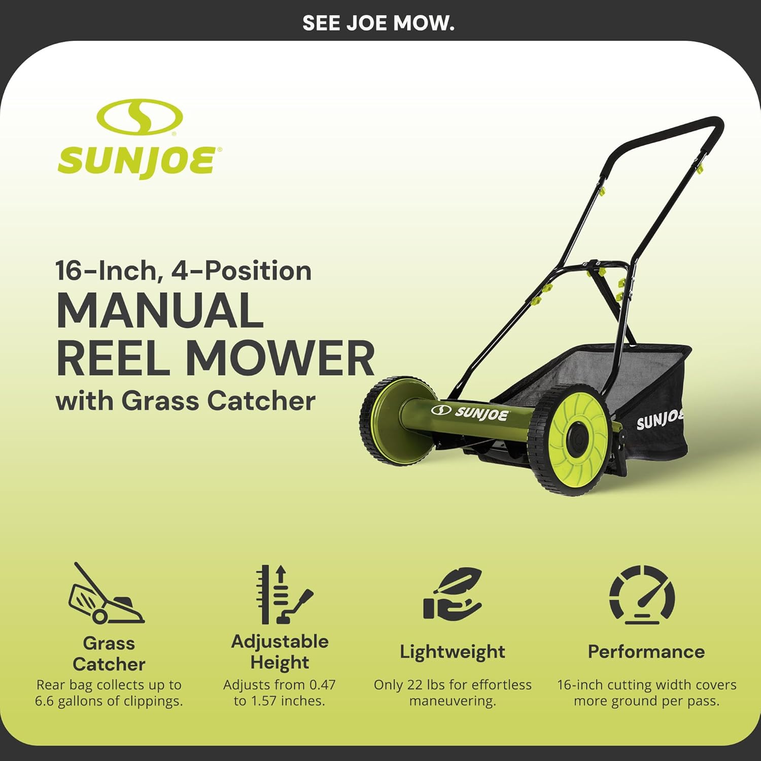 18-Inch Manual Reel Mower with Grass Catcher