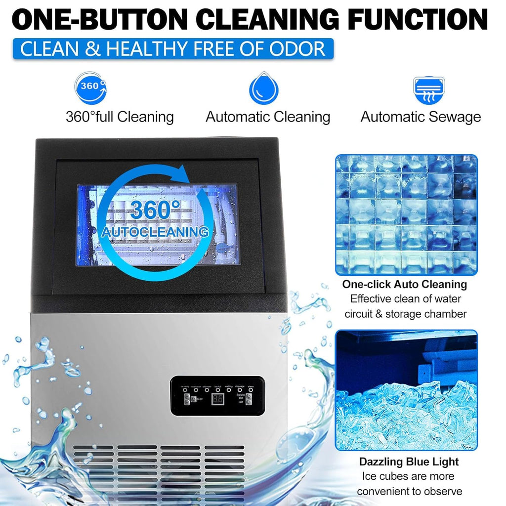 Commercial Ice Maker Machine, 90lbs/24H Ice Maker Machine with 33LBS Storage Bin, Stainless Steel Freestanding Ice Machine, Tap Water & Top Loading Under Counter ice Machine for Restaurant