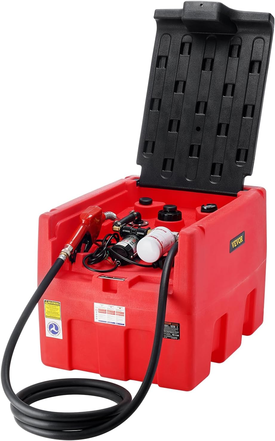 Portable Diesel & Gasoline Tank, 48 Gallon, 10.6GPM Flow Rate, Diesel Fuel Tank with 12V Electric Transfer Pump, 13.1ft Hose, Auto Fueling Nozzle, Transfer Tank for Easy Fuel Transportation, Red