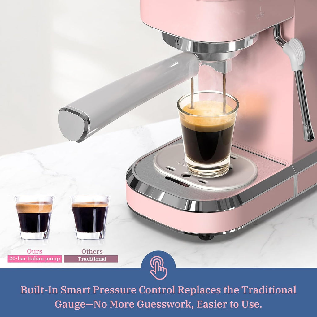 Professional Espresso Machine 20 Bar Espresso Maker CMEP01 with Milk Frother Steam Wand for Cappuccino and Latte (Pink) Gift for Coffee Lovers, Girl Friend, Daughter, Mom