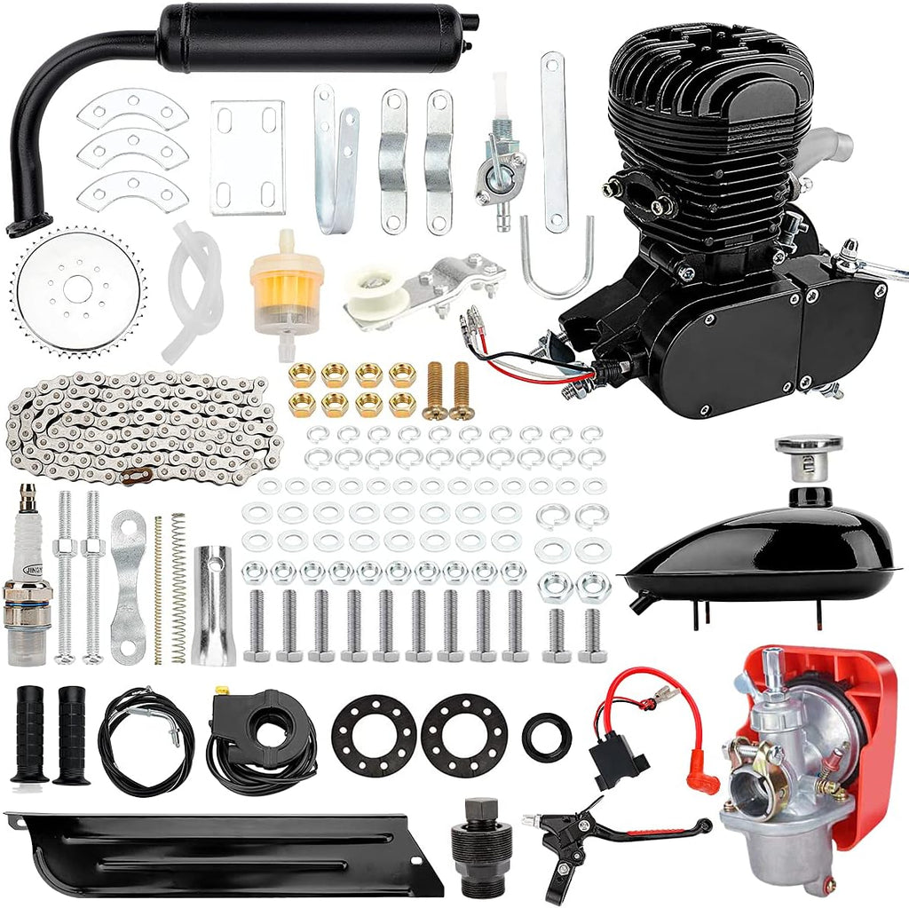 100cc 2-Stroke Bicycle Gasoline Engine Motor Kit DIY Motorized Bike Single Cylinder Air-cooled (Black-100cc)