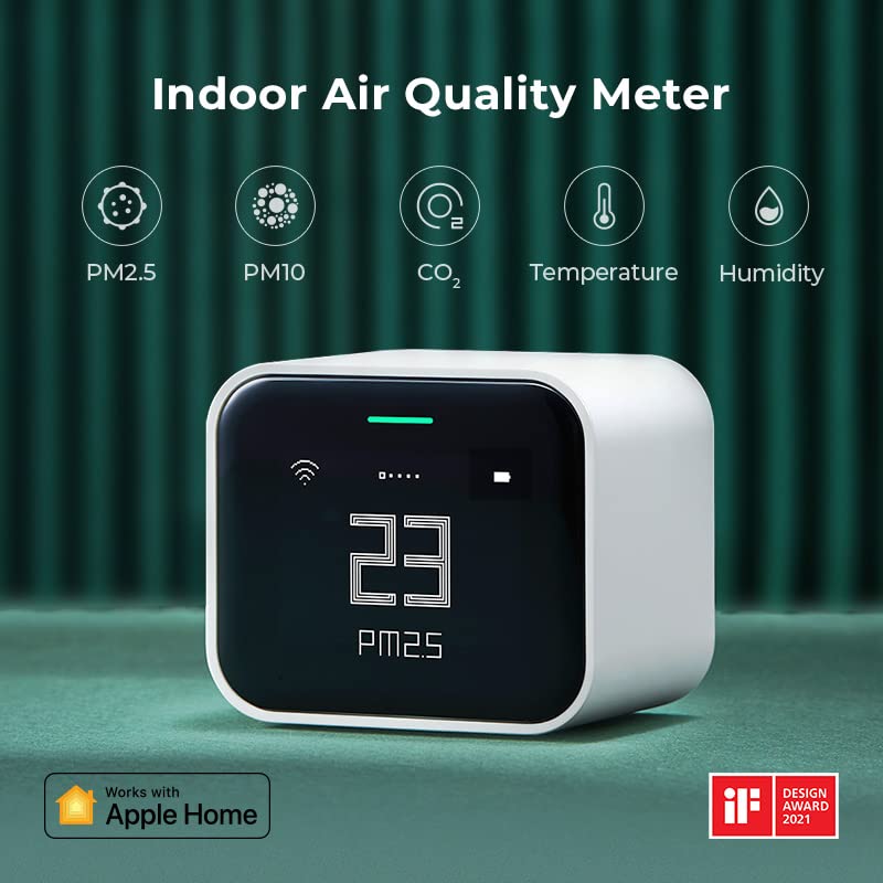 Qingping Air Monitor Lite, Apple HomeKit Compatible Wi-Fi Air Quality Sensor Detects CO2, PM2.5, PM10, Temperature and Humidity