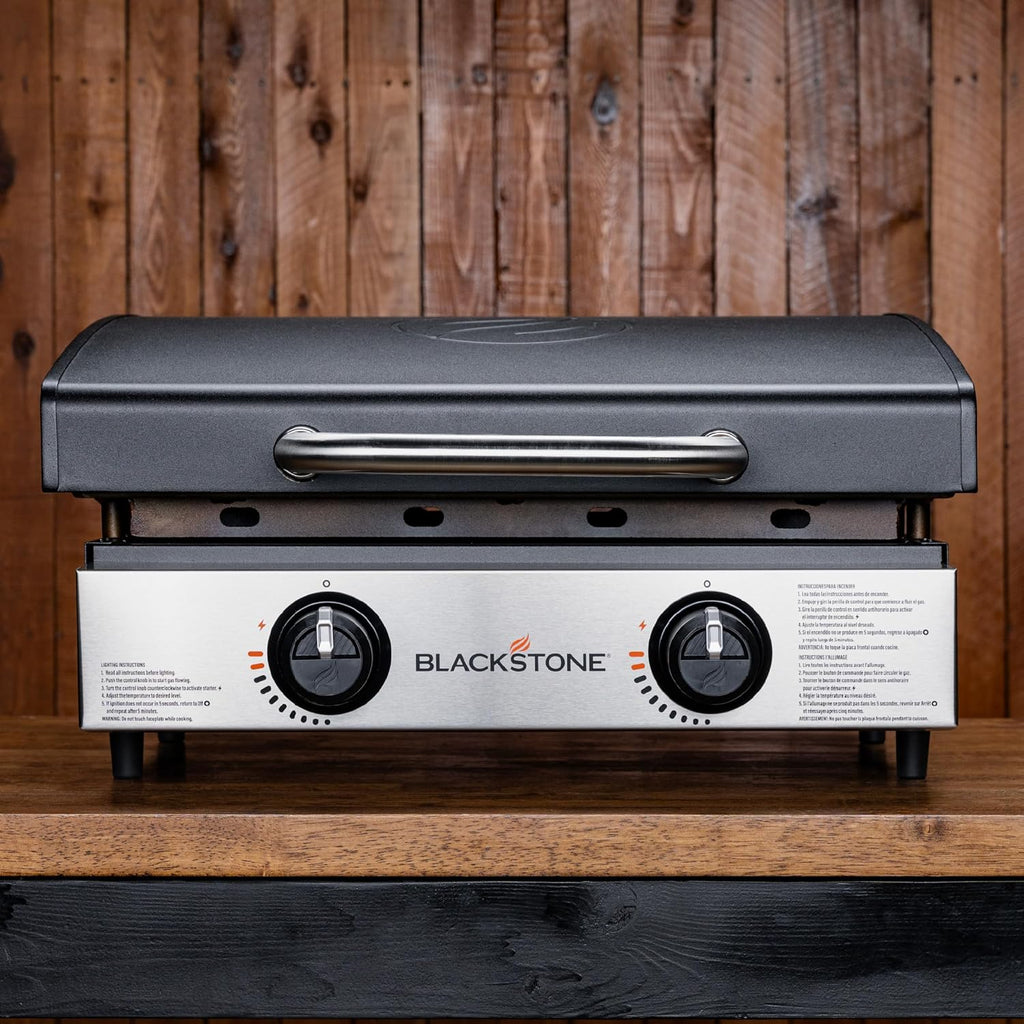 Tabletop Griddle with Stainless Steel Front Plate and Hood - 22", Black