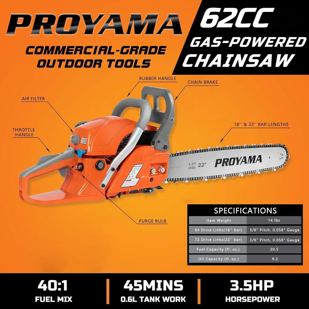 26CC 2-Cycle Top Handle Gas Powered Chainsaw 12 Inch Petrol Handheld Cordless Chain Saw for Tree Wood Cutting