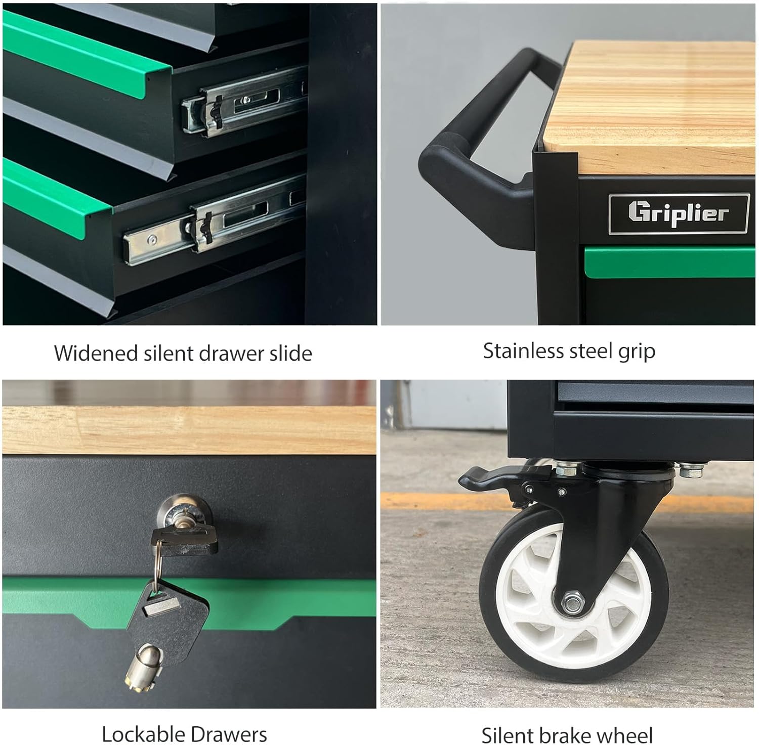 14-Drawers Rolling Tool Chest with Wood Workbench,Brake Casters,Heavy-Duty Steel Cabinet Storage, 46.8W x 18.3D x 42.7H inch