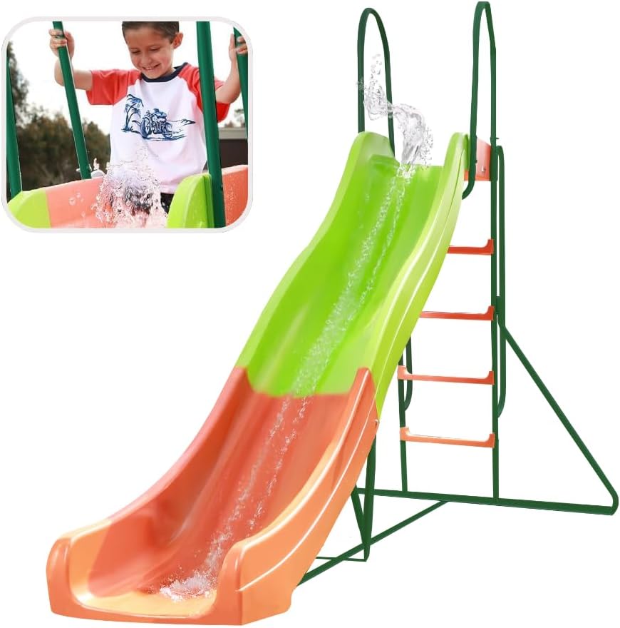 Outdoor play set: Children's slide: 10-foot independent climbing frame, swing set, jungle-style playground. The design is loved by children - ground pool slide, suitable for use in summer backyard.