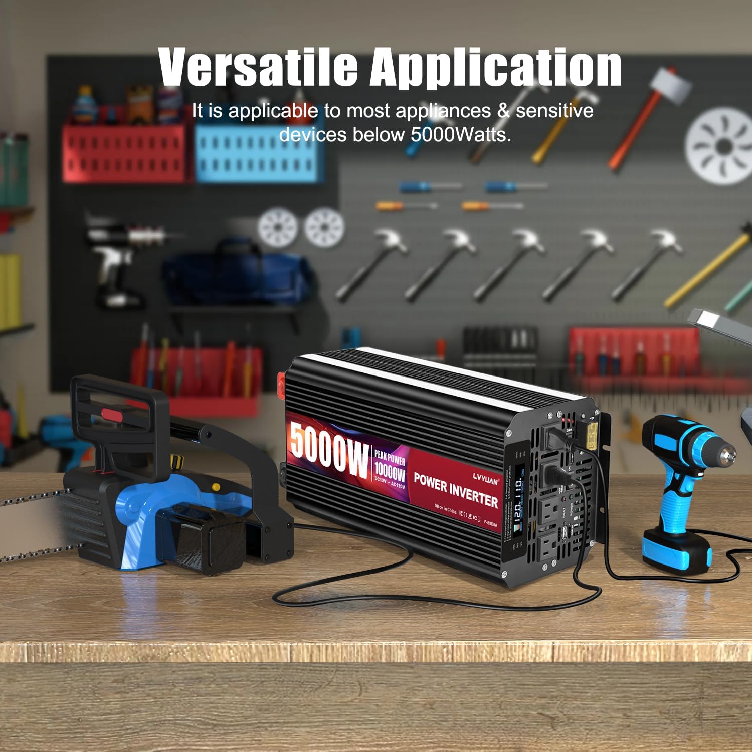 5000 Watt Power Inverter 12V to 110V 120V for Vehicle, Solar Inverter System, Heavy Duty, RV, Truck, Off Grid,Camping with 4 AC Outlets, LCD Display, Wireless Remote Control, Car Power Inverter