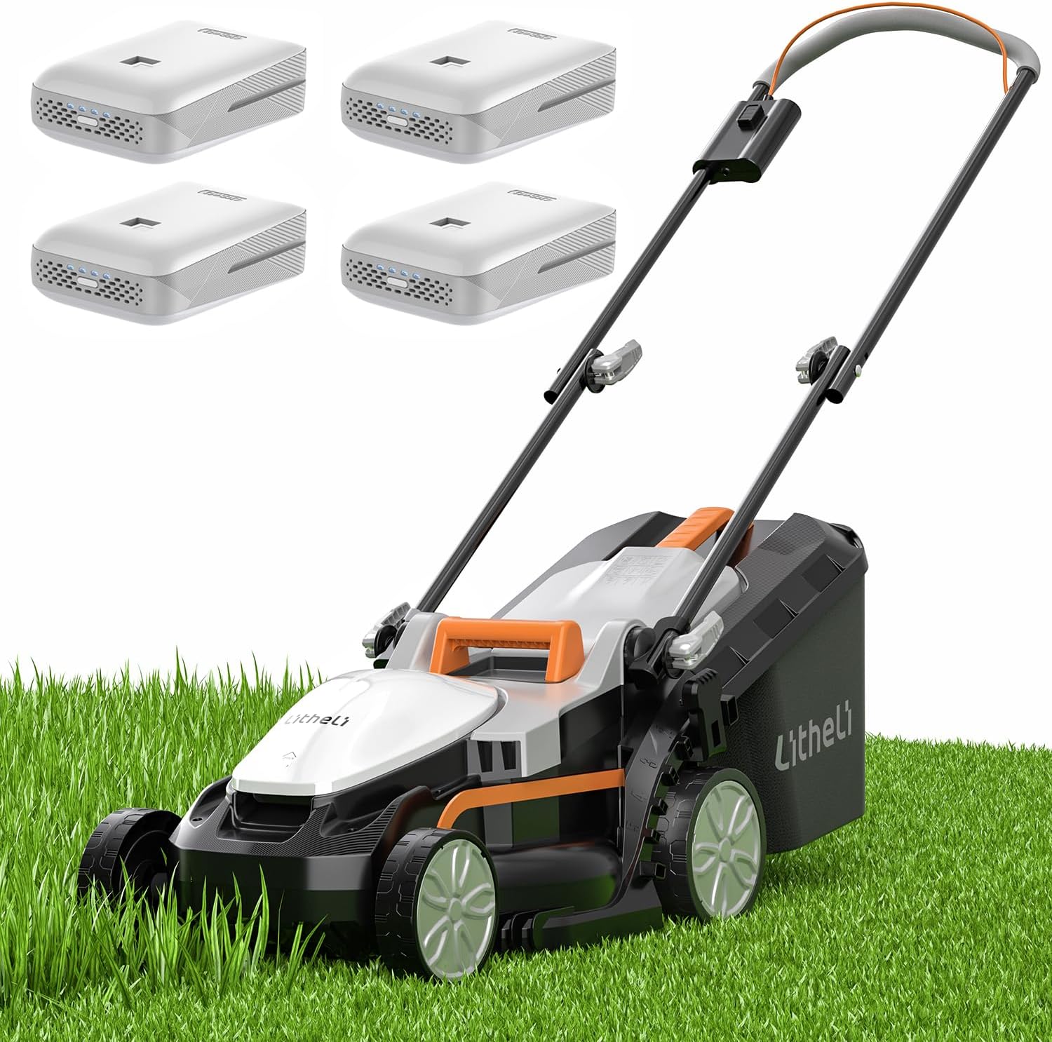 40V (2 x 20V) 16-inch cordless electric lawn mower, brushless mower, with 6 height adjustment functions, portable and lightweight push-type battery-driven lawn mower (including 2 4.0 amp-hour batteries)