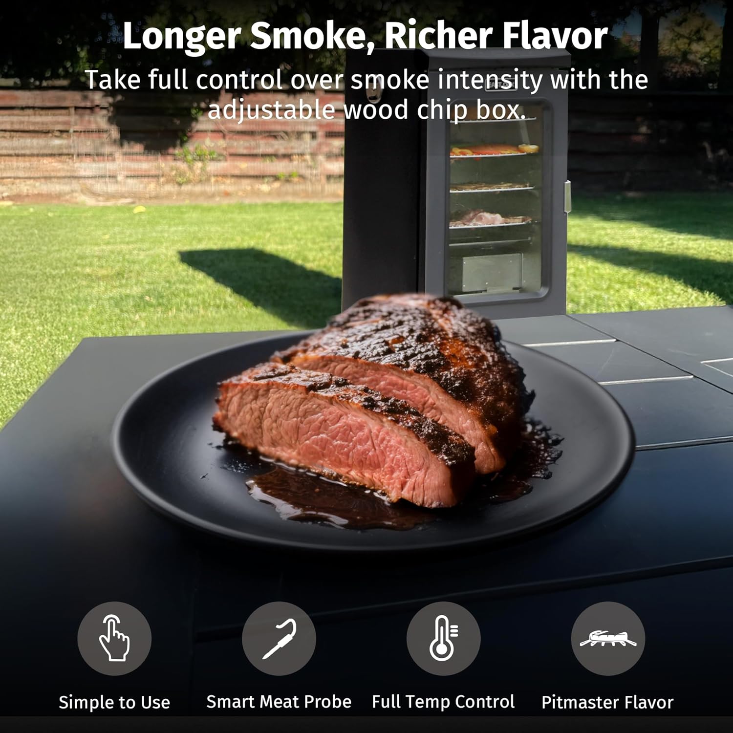 30" Electric Smoker, Outdoor Smoker with Glass Door & Meat Thermometer, 725 Sq Inch Large Capacity, 4 Detachable Racks for Backyard BBQ, Party, Outdoor Cooking Night Blue