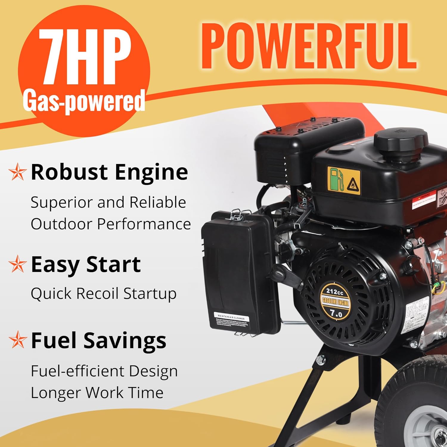 Wood Chipper Shredder Mulcher 7HP Gas Powered Heavy Duty Compact Design 3" Inch Max Capacity (R0)