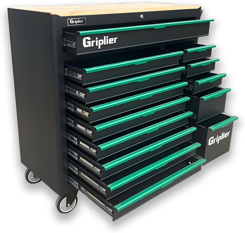 14-Drawers Rolling Tool Chest with Wood Workbench,Brake Casters,Heavy-Duty Steel Cabinet Storage, 46.8W x 18.3D x 42.7H inch