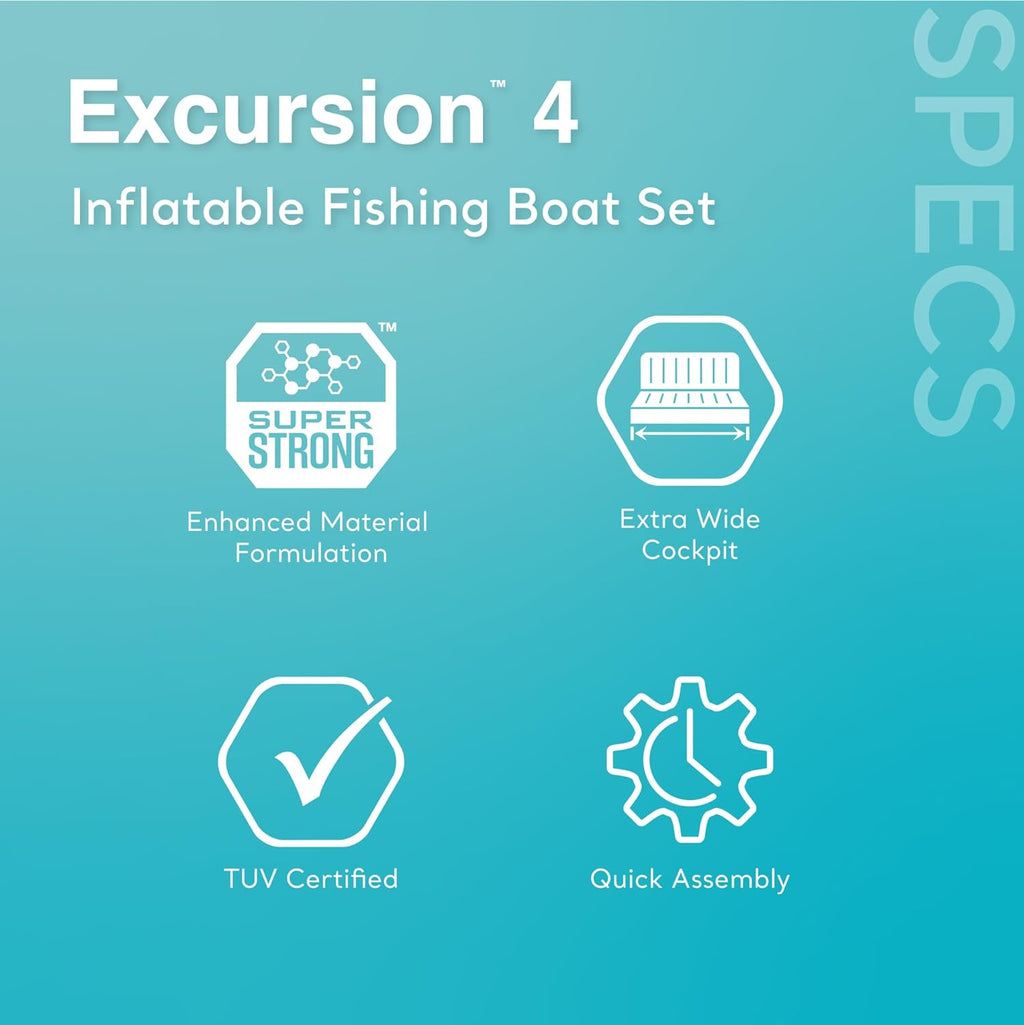 Includes Deluxe 54in Boat Oars and High-Output Pump – SuperTough PVC – Adjustable Seats with Backrest – Fishing Rod Holders – Welded Oar Locks