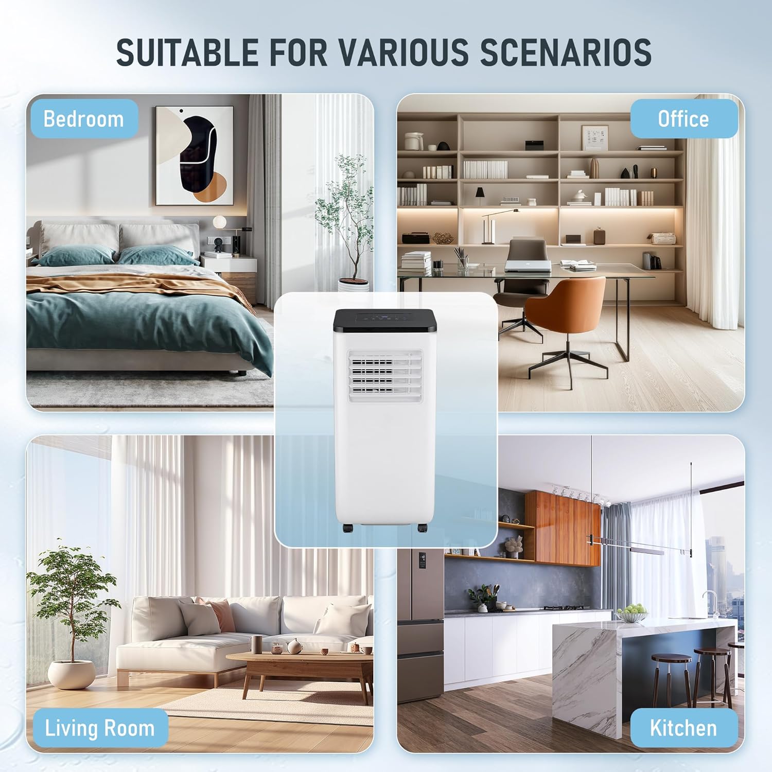 Portable Air Conditioner, 10000 BTU 3-in-1 Cooling, Dehumidifier, Fan with Remote Control, 24H Timer, LED Display, Sleep Function, Child Lock for Home, Office, Bedroom (Window Kit Included)