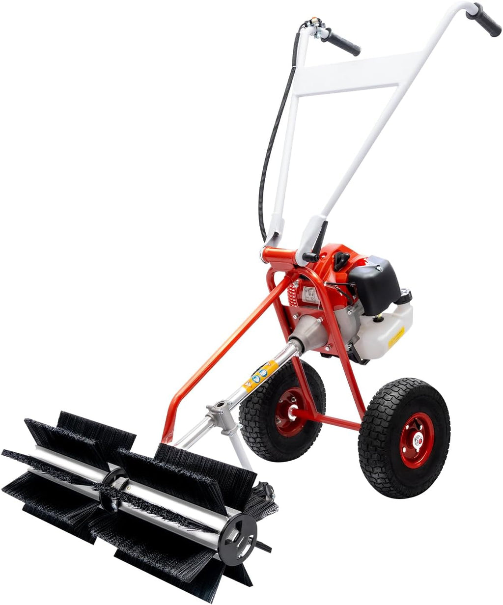 Handheld Sweeper Broom, 43CC 1.7hp 2-Stroke Gas Power Walk Behind Sweeper Lawn Mowers, Cleaning Brush Machine for Park Garden Grassland Turf Grass Gravel Cleaning