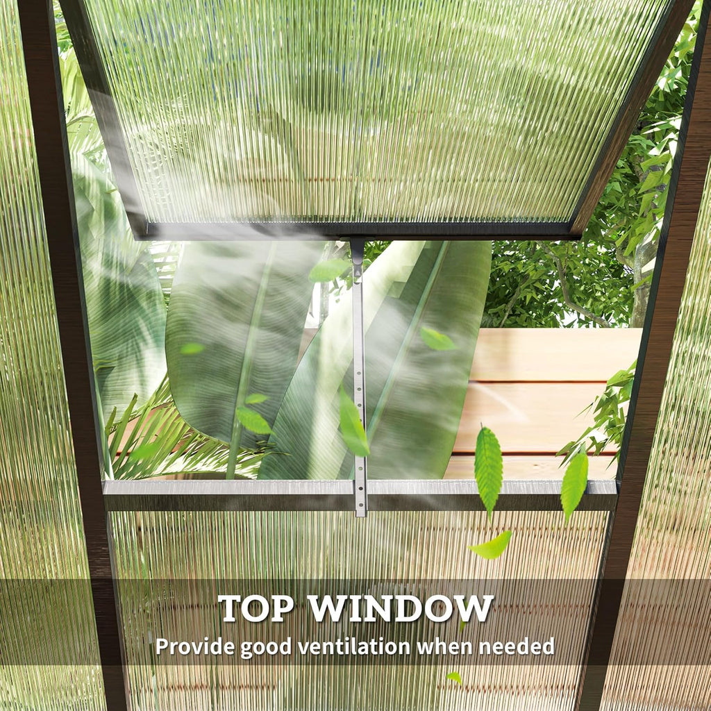 6' x 8' x 6.4' Polycarbonate Greenhouse, Aluminum Walk-in Green House Kit Garden, Plants Grow with Rain Gutter and Roof Vent