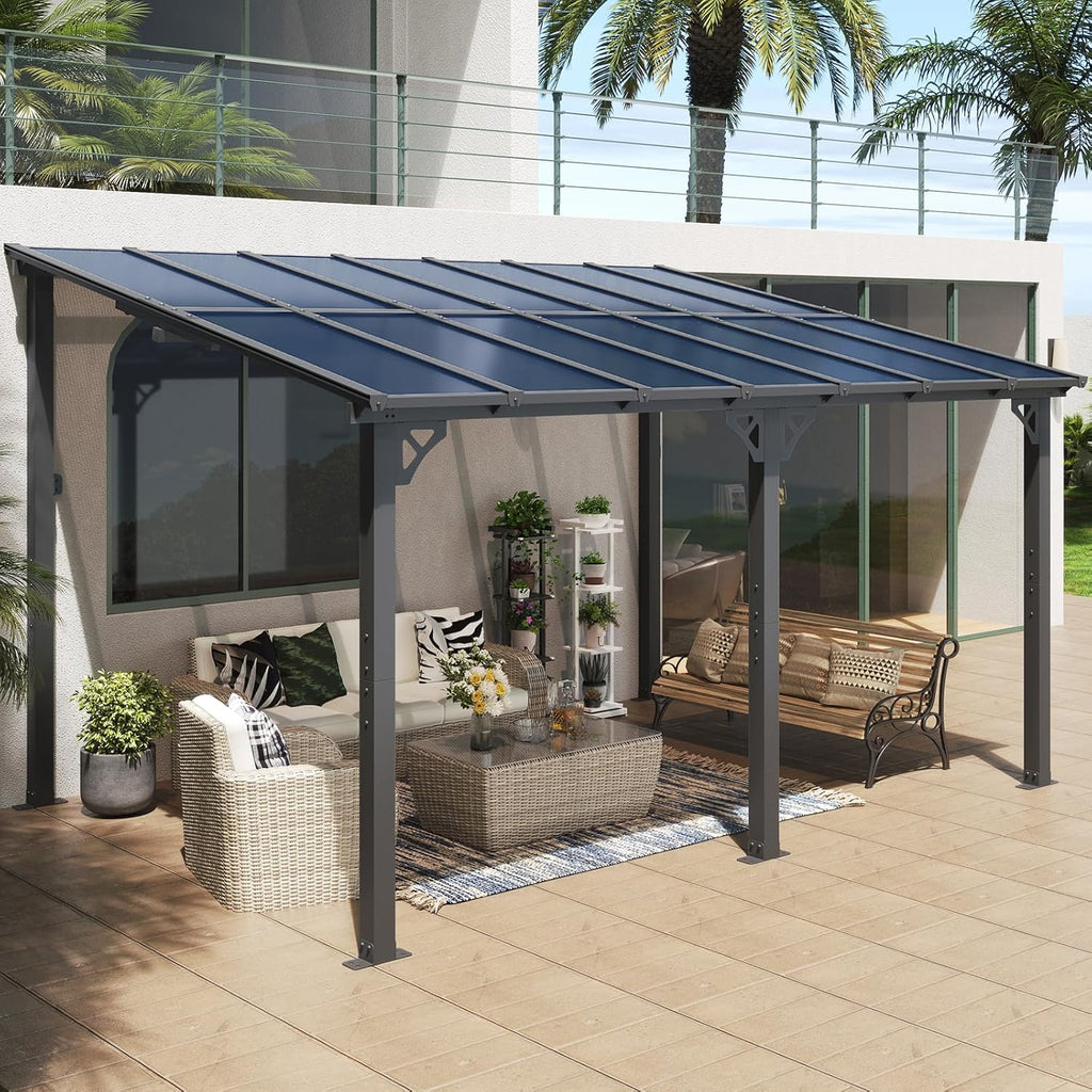 10' x 14' Gazebo, Wall Mounted Gazebos Pergola, Outdoor Patio, Gazebo Awnings with Sloped Roof, for Porch, Deck, Backyard